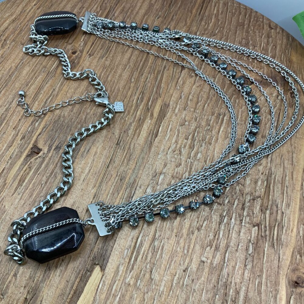 Banana Republic Multi Chains Layered Rhinestone Silver Tone Smokey Necklace - Picture 5 of 6